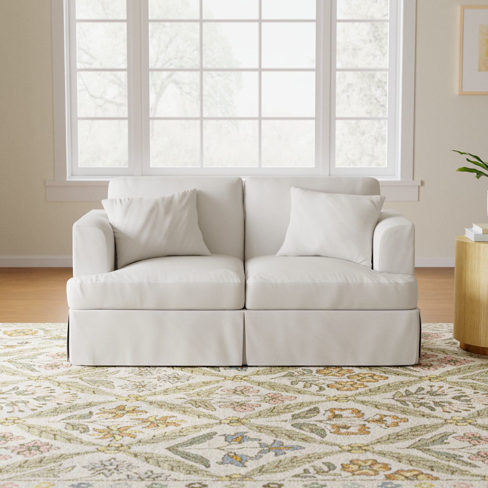 Lucia 65.5" Recessed Arm Slipcovered Loveseat, Classic Bleach White Twill