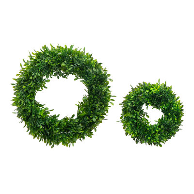 2 couronnes de verdure, décoration de porte d'entrée, couronnes artificielles de fenêtre murale en plastique pour créer une atmosphère confortable, 16 x 2,5 x 16 et 12 x 2 x 12 pouces, 0,9 lb