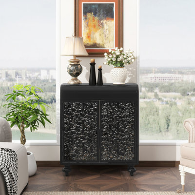 Armoire décorative Art avec 2 portes, armoire buffet avec rangement, armoire de rangement décorative patinée avec motif en relief pour le salon de la salle à manger