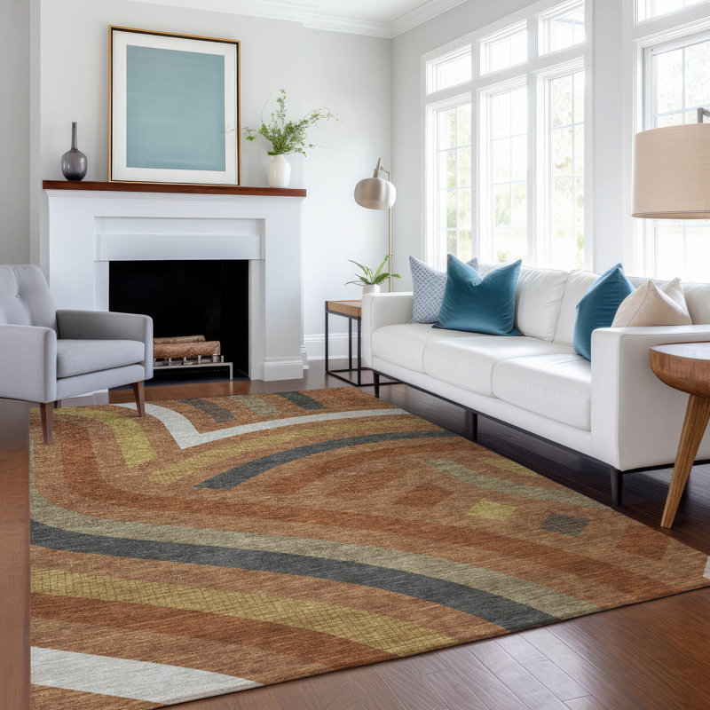 Machine Washable Indoor/Outdoor Chantille ACN2467 Mid-Century Modern Rug, Terracotta, 9' x 12'