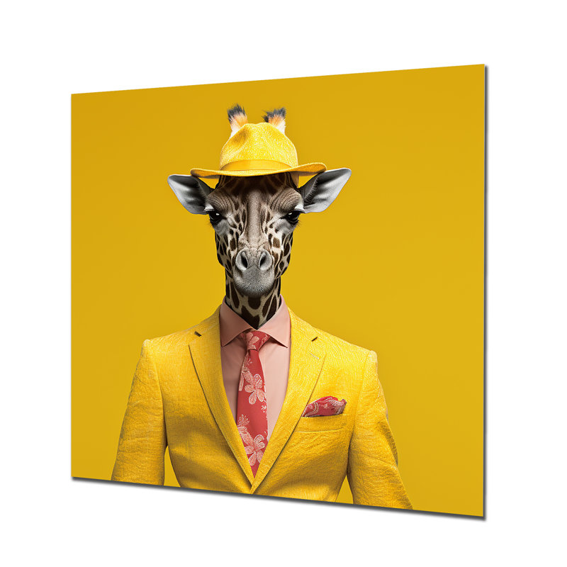 Yellow Suited Up Giraffe  II - Giraffe Animal Metal Wall Art, 16" H x 16" W x 1" D