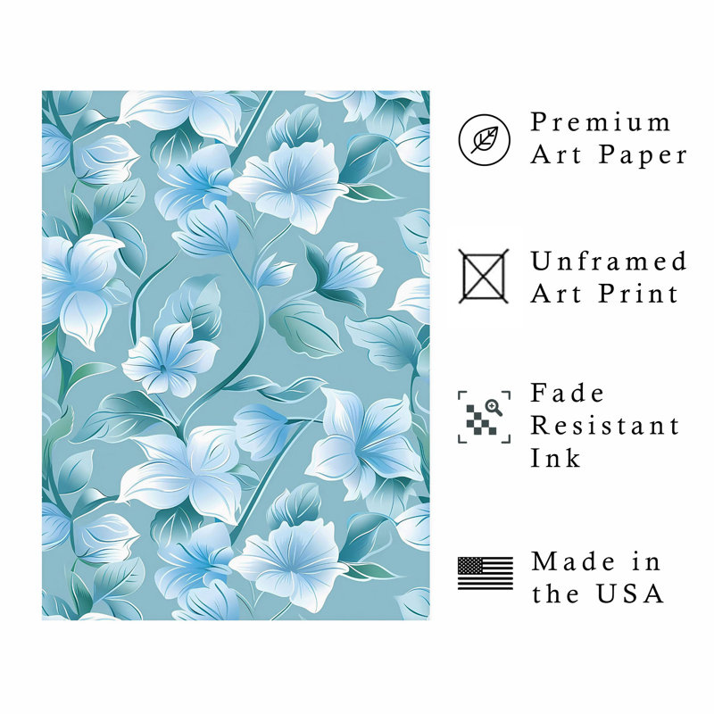 Impression florale d'aigue-marine à motif floral moderne sans cadre, H 20 po x l 16 po