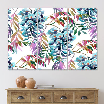 Fleurs de glycine avec feuilles mauves - reproduction d'art sur toile à motifs