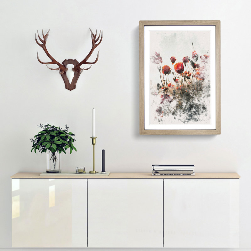 Poppy Flowers - Framed Print, 63cm H x 45cm W x 2cm D, Oak Framed