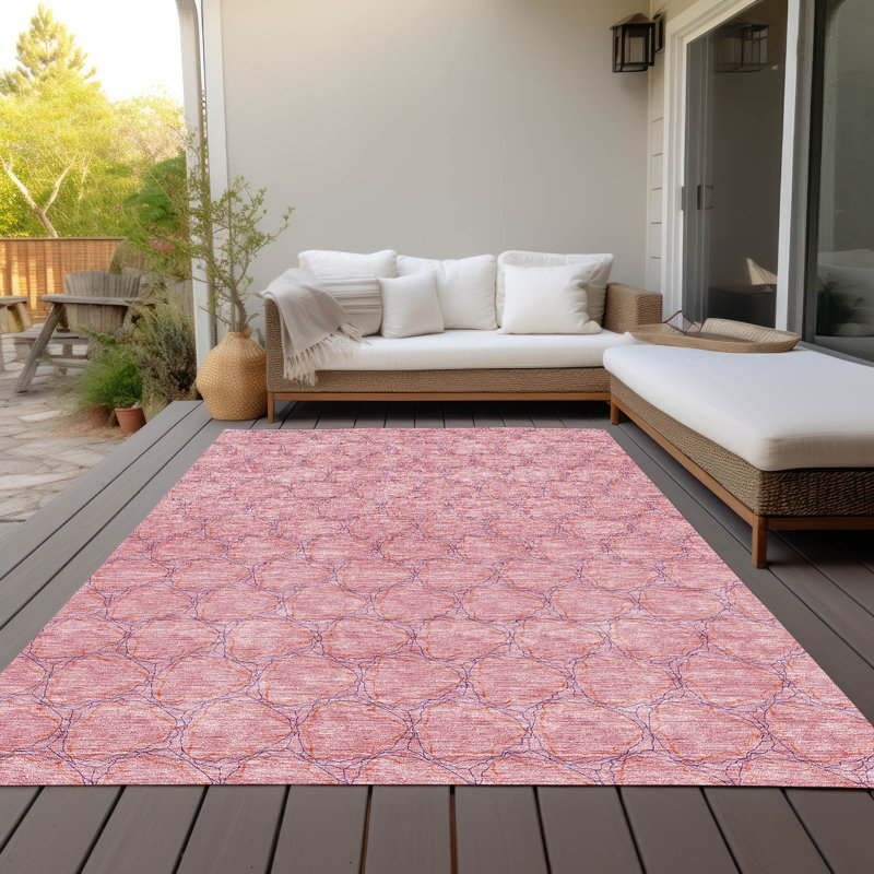 Addison Pink Geometric Synthetic 5' x 7' Washable Rug