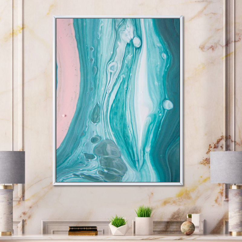 Marbre luxueux turquoise fluide Art III - décoration murale moderne sur toile, H 20 po x l 12 po x P 1 po