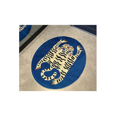 Tiger Pattern Blue Decorative Non-Slip Base Washable Carpet