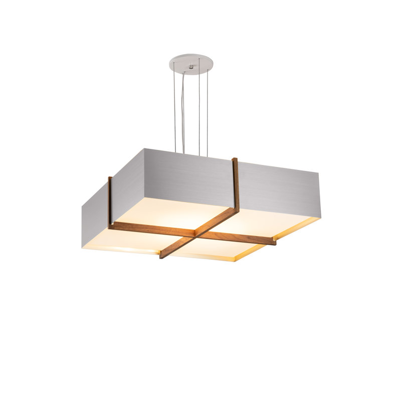 Luminaire suspendu DEL Veram - 4000K, Aluminium brossé, H 6,4 po x l 18 po x P 18 po, Chêne blanchi