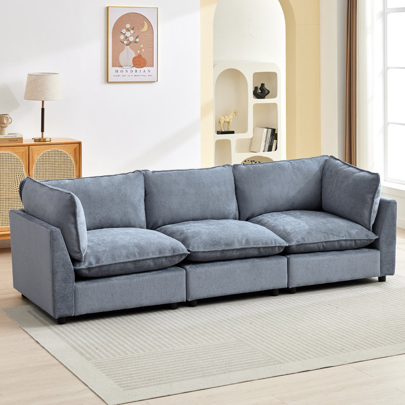 Canapé modulaire surdimensionné à 3 places l 106,38 po Eagan, Chenille bleu