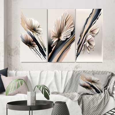 «Beige Gerber Flowers Hyperrealistic», 3 pièces sur toile