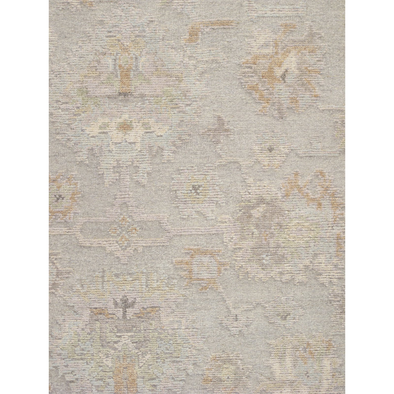 Oushak Hand-Knotted Silver Wool Area Rug, Rectangle 9' x 12', Silver