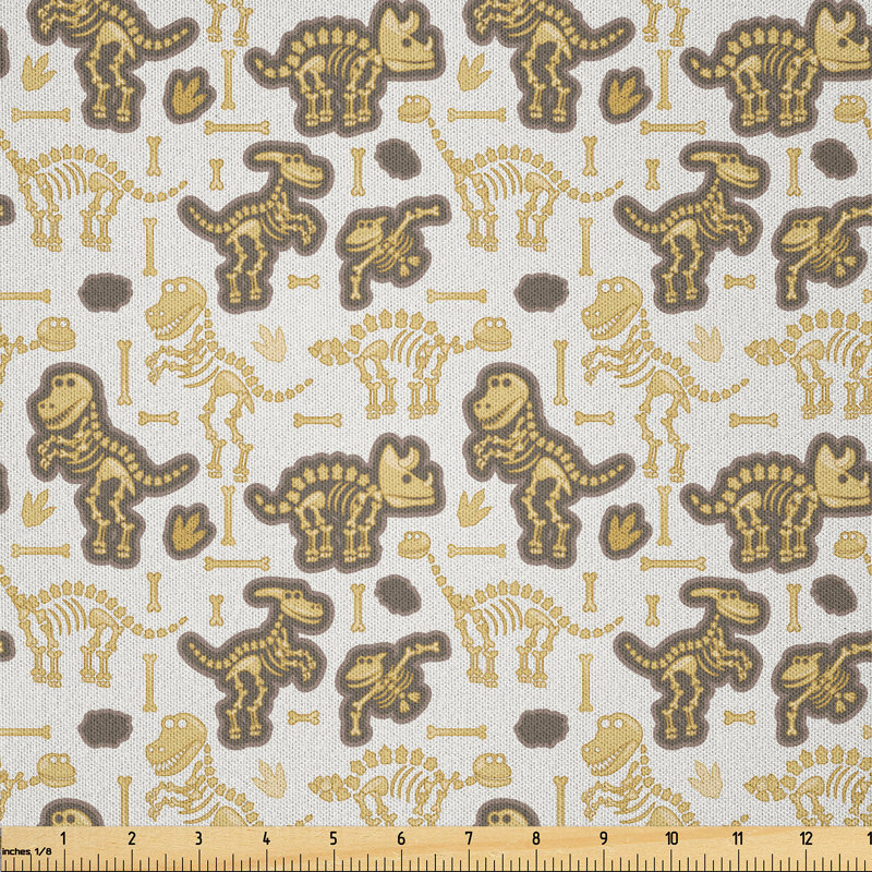 Fabric by the meter, dinosaur skeleton bones, beige brown white, 2m (230 x 200cm)