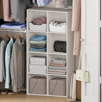 Rangement et organisation de garde-robe, Organisateur de placard à 8 cubes, Rangement de placard avec étagères ouvertes, pour garde-robe, bureau, couloir, Blanc