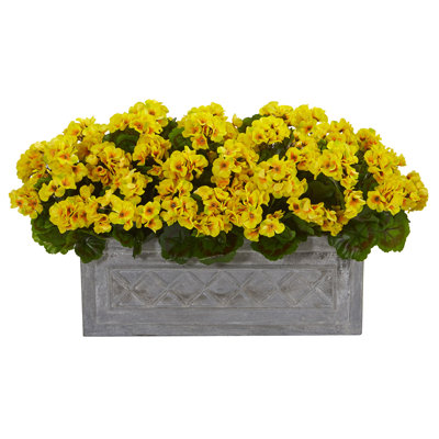 18" Artificial Geranium Plant in Stone Planter