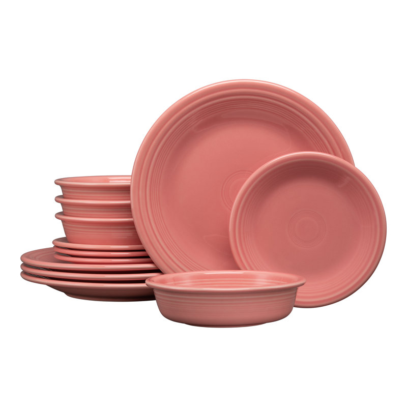 Peony Ceramic 12-Piece Fluted Dinnerware Set, Service for 4