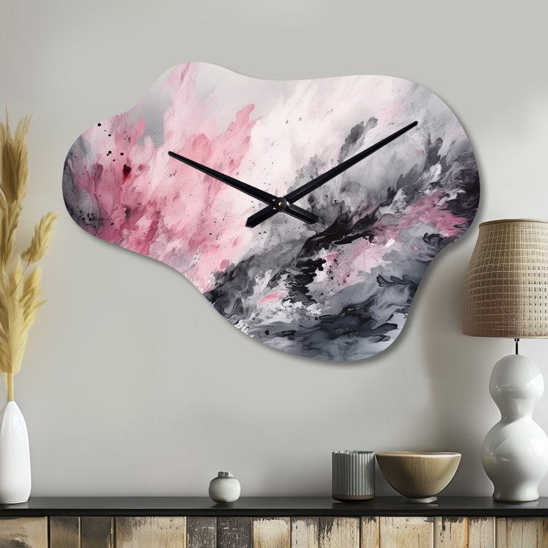 «Evolving In Pink Grey», horloge murale géométrique asymétrique, Petit