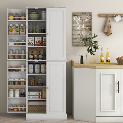 Armoire de cuisine 65 po pour garde-manger blanc moderne avec portes et tablettes