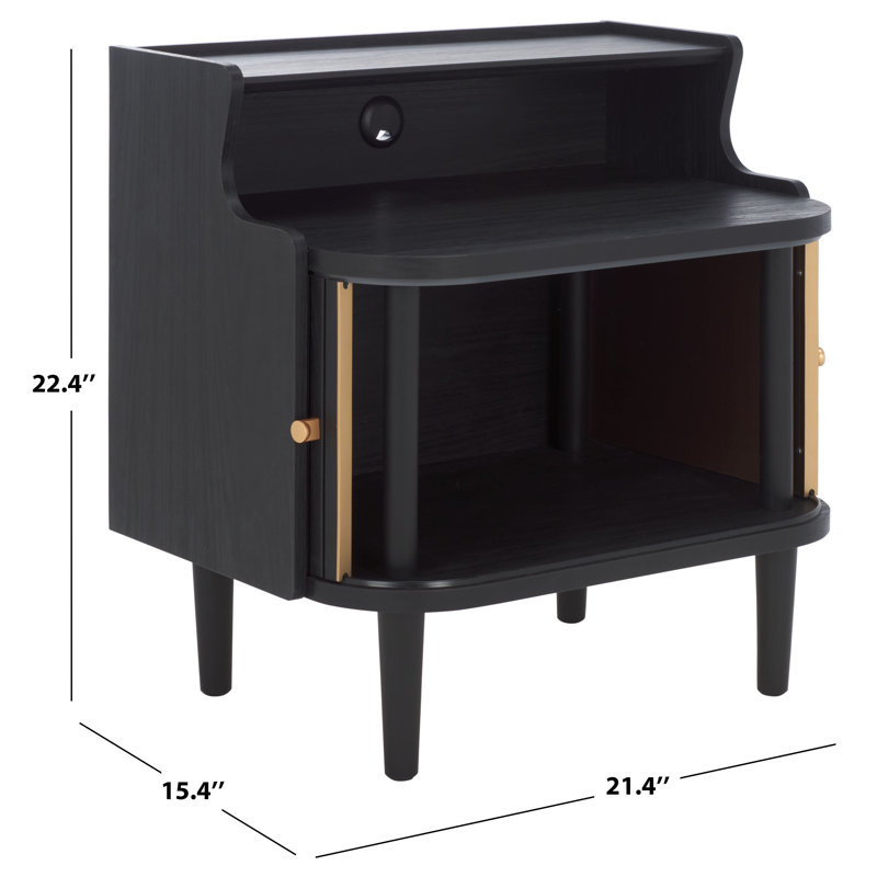 Tameka Nightstand With Hutch, Black