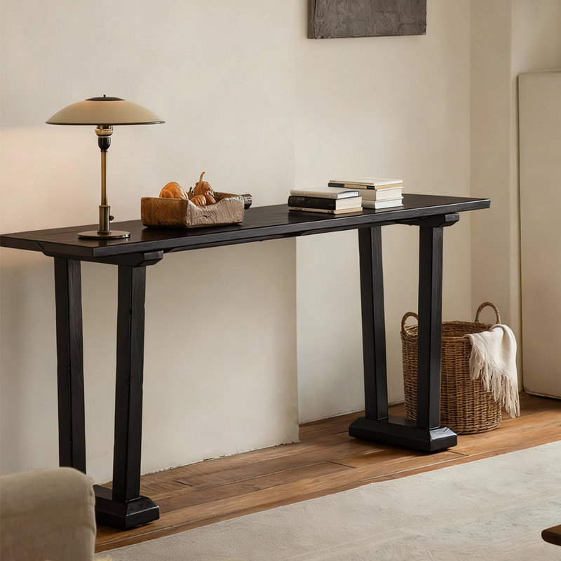 Console simple de style chinois, H 29,5 po x l 70,9 po x P 17,7 po, Noir