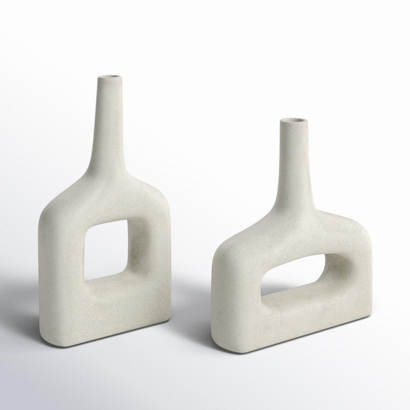 2 Piece Stoneware Table Vase Set, White