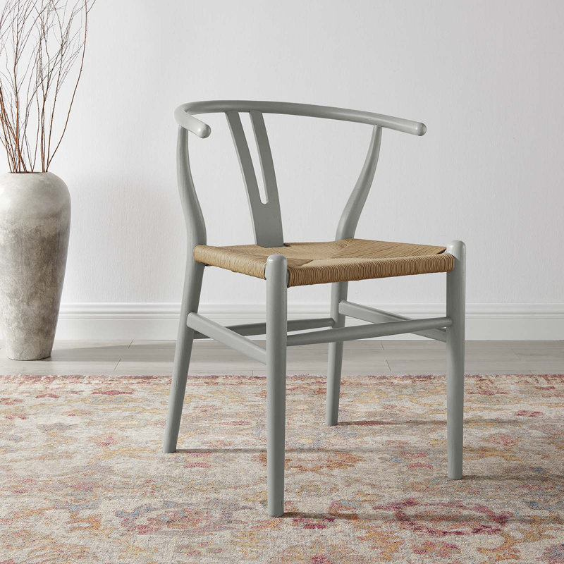 Modway Amish Dining Wood Side Chair, Light Grey Velvet