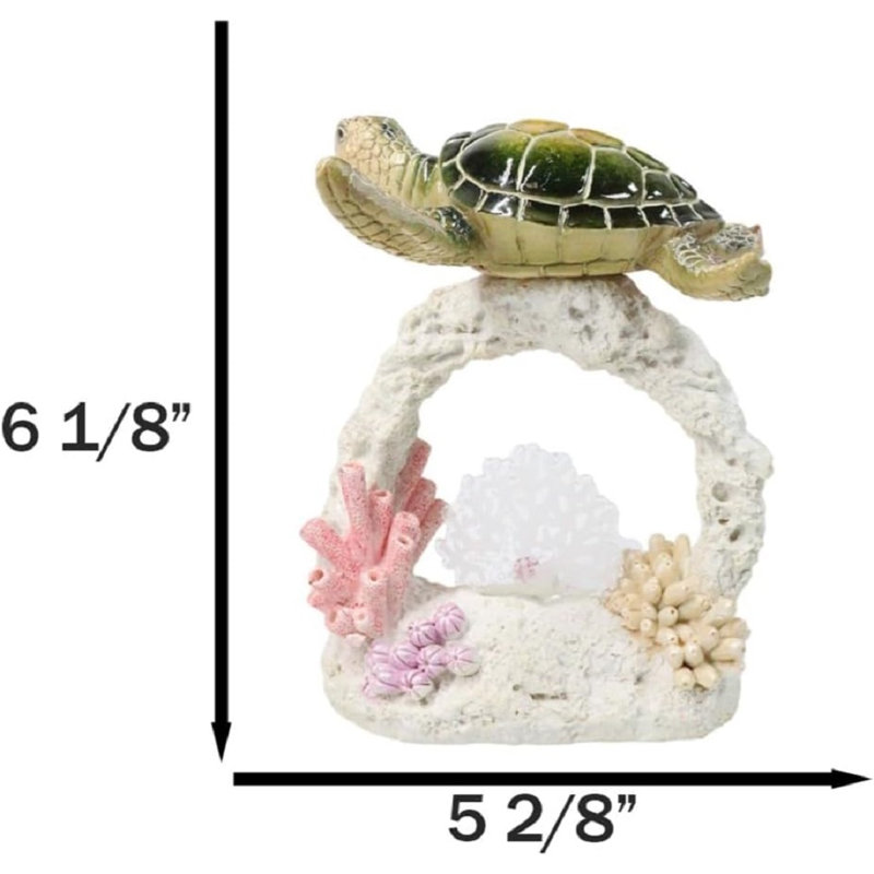 Marine Green Sea Turtle Swimming Over Coral Reef With Acrylic LED Light Figurine