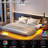 Floating Bed Frame With Bedside Tables, Charging Station And LED Lights Metal Platform, Black-120885729