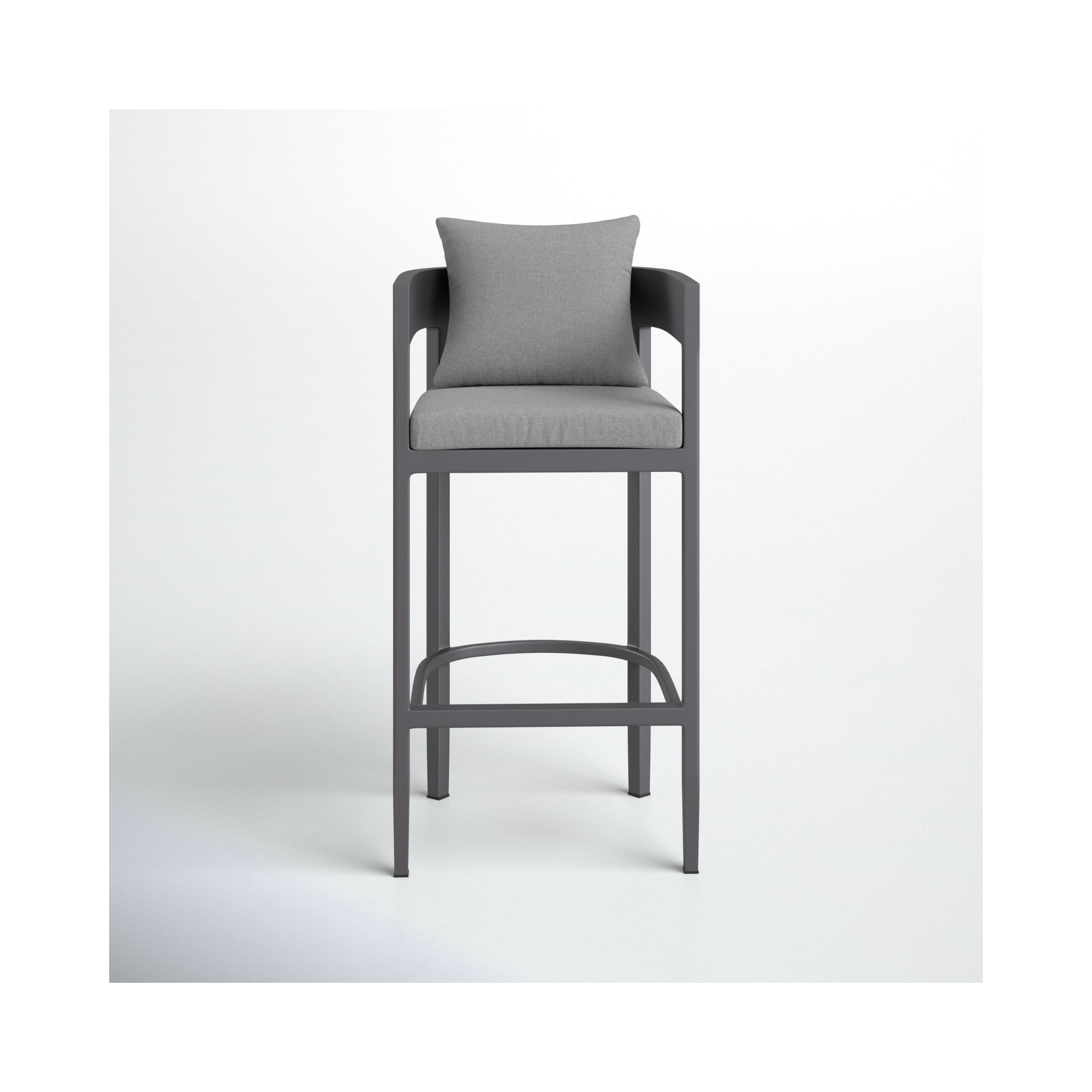 Elza Outdoor Patio Barstool in Aluminum and Gray Cushions, 30"