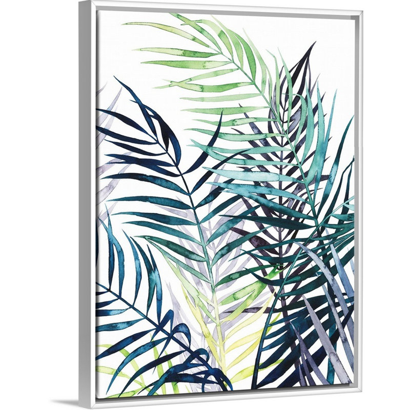 «Twilight Palms I», art mural sur toile, H 26 po x l 20 po, Toile avec cadre blanc