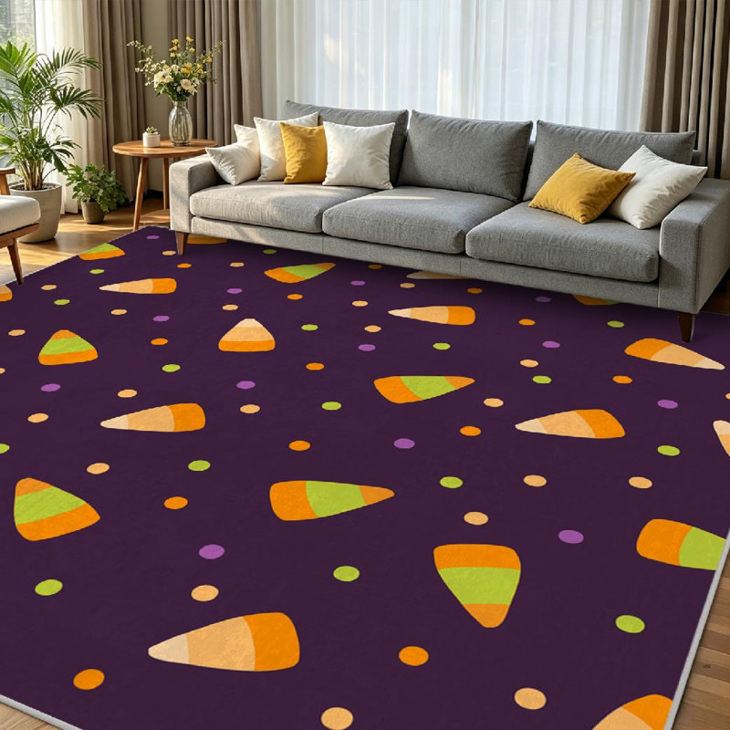Tapis orange orange lavable à la machine, de bonbons ou de bonbons d'Halloween, Rectangle 71 po x 98 po