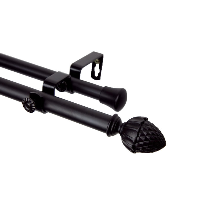 Tringle à rideaux double Franke, l 120 po à 170 po, Noir