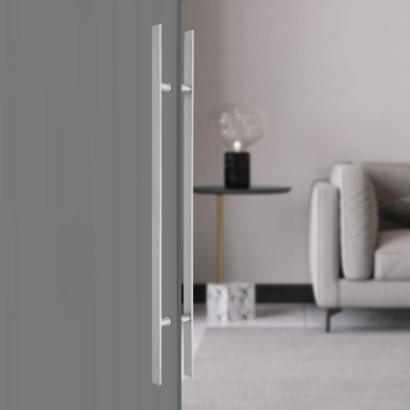 Poignée de porte à double face en acier inoxydable, paire de poignées de porte de grange coulissantes à pousser (47,05 x 1,6 po)