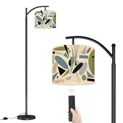 Arc Floor Lamp with Adjustable Lampshade Geometric Abstract Art Standing Lamp 3 Color Temperatures Dimmable Tall Pole Lamp with Foot Switch for Bedroom