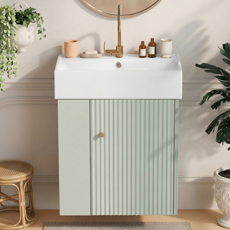 Gabrielle 21.6 Single Bathroom Vanity with Ceramic Top, Sage Green/Muted Mint