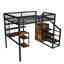 Lit mezzanine avec bureau rectangulaire, ports et support de rangement spacieux pour les adolescents, garde-robe noire, structure en métal renforcé, chambres compactes,