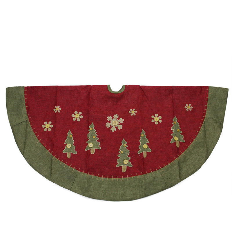 Jupe d'arbre de Noël 48 po rouge et vert naturel avec bordure à surpiqûres