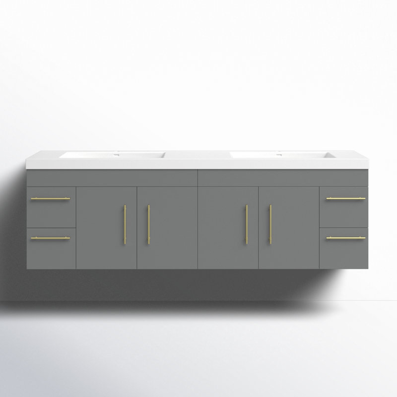 Ensemble de meuble-lavabo double mural 70,5 po Stollings, gris, Or
