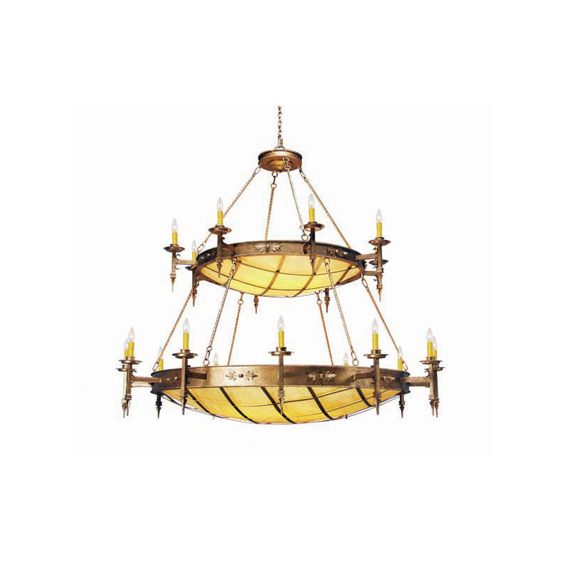 Valencia 36 - Light Chandelier, Aged Celadon Parchment, Graphite Pewter