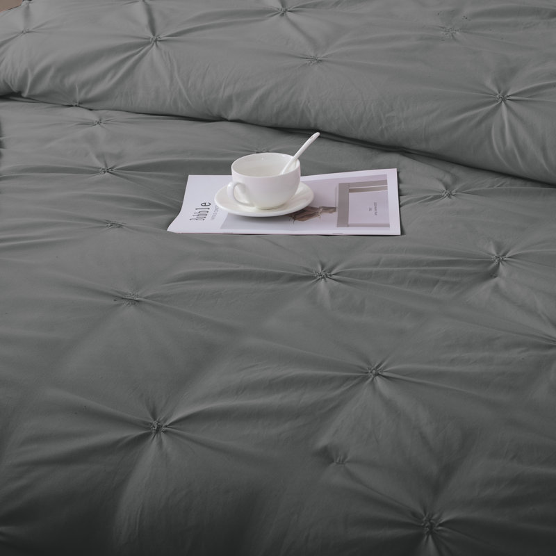 Ensemble d'édredon 5 pièces princesse romantique Pintuck, Édredon pour lit grand + quatre taies décorative, Gris