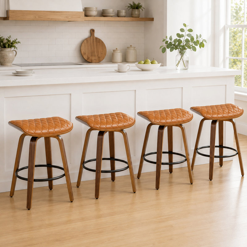 Tabourets de bar pivotants en similicuir Gerald, Bar Stool (30.12" Seat Height), Brown
