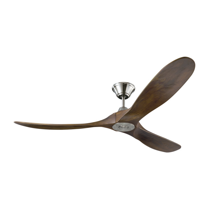 Ventilateur de plafond 3 pales avec télécommande Obsidian, Acier brossé avec pales noyer foncé, 60 pouces