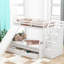 Lit simple superposé au dessus d'un lit double avec tiroirs, rangement et glissière, multifonction, cadre de lit-565989448