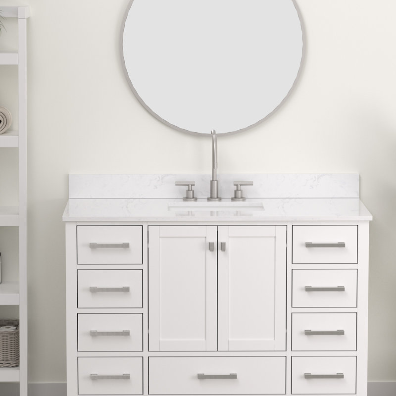48 in. White Engineered Stone Vanity Back Splash, Bathroom Splash Guard for Vanity Top