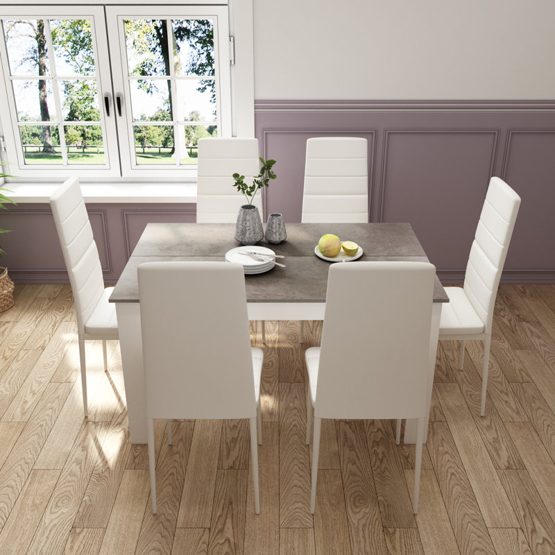 6 - Person Four Leg Dining Set, Gray