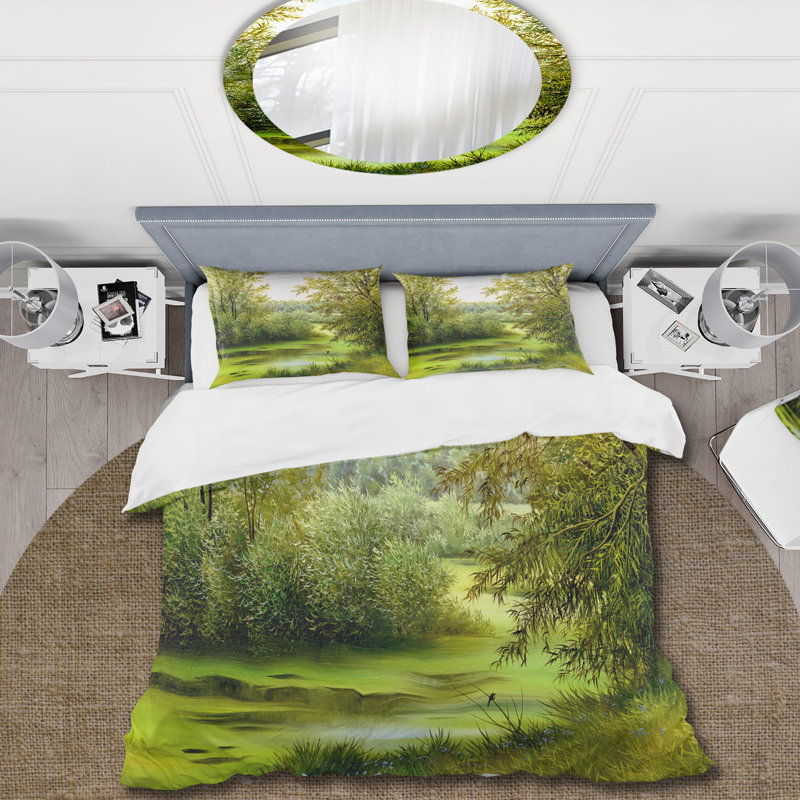 Green Pond With Spring Trees - Ensemble de housse de couette Country - Microfibre de polyester