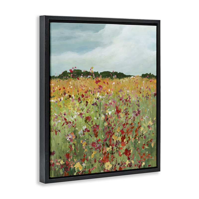 Abstraction de prairie vive, Cadre flottant noir de jais, H 21 po x l 17 po