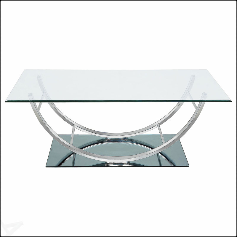 Table basse rectangulaire en U en verre Amelia, alliant style moderne et design fonctionnel pour une utilisation polyvalente dans tout espace de vie.