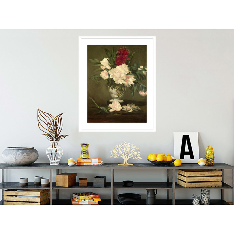 Vase de pivoines sur un petit piédestal par Edward Manet, impression giclée sur cadre, H 41,5 po x l 33,48 po
