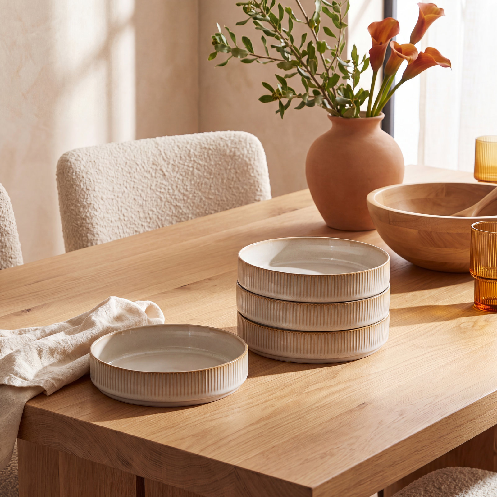 Azal Stoneware Pasta Bowl, Cappuccino White