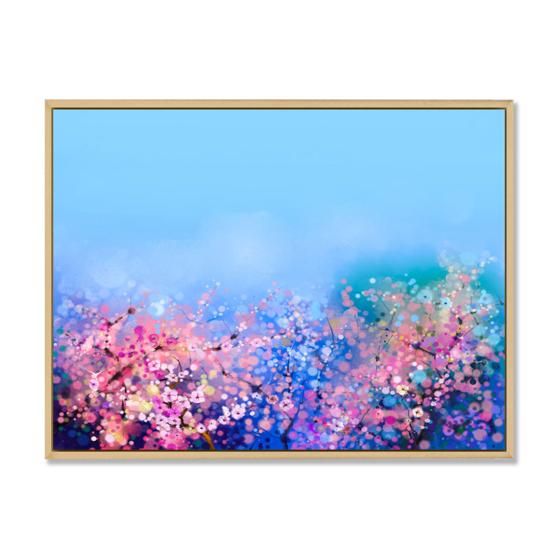 Fleurs de cerisier - reproduction sur toile avec cadre flottant, H 12 po x l 20 po x P 1 po, Cadre flottant brun